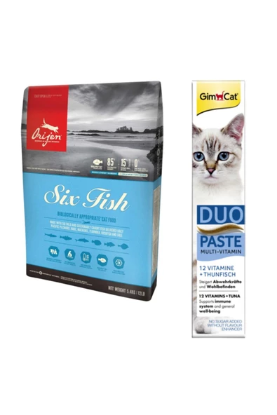 Orijen Sıx Fısh Yetişkin Ve Yavru Kedi Maması 1,8 Kg + Gimcat Duo Paste Tuna Balıklı Multi Vitamin 50gr