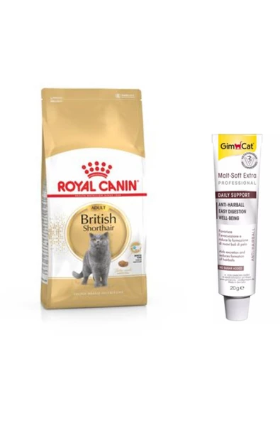 Royal Canin British Shorthair Yetişkin Kedi Maması 2 kg + Gimcat Anti-hairball Malt Paste Kedi Macunu 20 gr