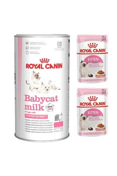 Royal Canin Babycat Milk Yavru Kedi Süt Tozu 300 Gr +  Kitten Yavru Yaş Kedi Maması 2 Adet (original)