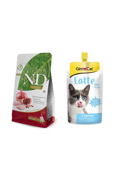 N&D Nd Tahılsız Kitten Tavuk Nar Yavru Kedi Kuru Maması 1,5 kg + Gimcat Milk Latte Sıvı Kedi Sütü 200 ml