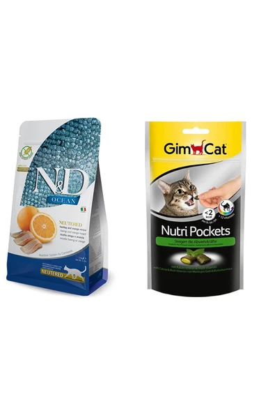 N&D Tahılsız Ringa Balıklı Portakallı Kısırlaştırılmış Kedi Maması 1,5 kg + Gimcat Kedi Nanesi Ödül