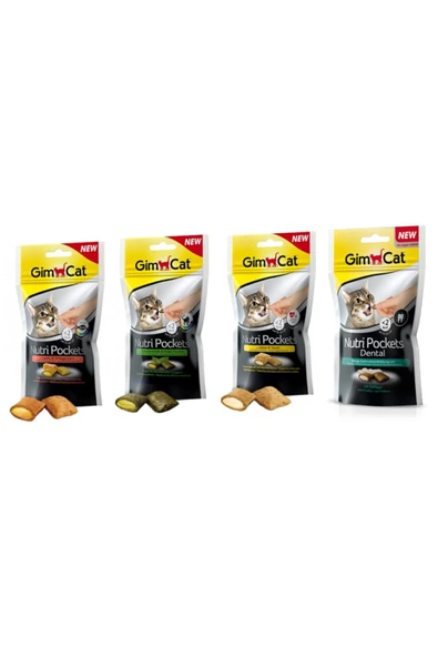 Gimcat Nutri Pockets 8 Adet 2 Somonlu + 2 Kedi Otlu + 2 Peynirli + 2 Dental Kedi Ödülü 60 gr