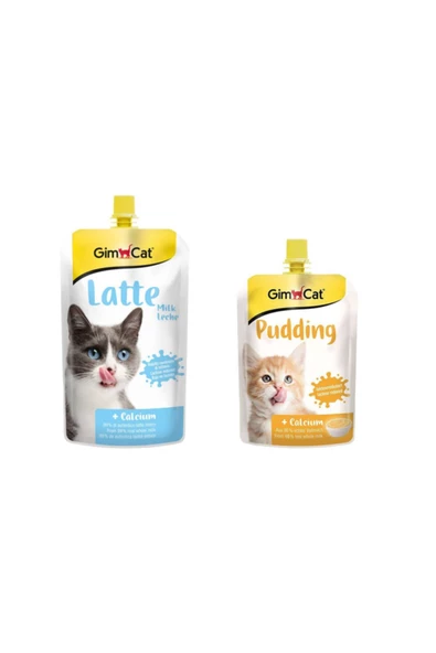 Gimcat Milk Latte Calcium Sıvı Kedi Sütü 200 ml + Classic Kalsiyum Kedi Pudingi 150 gr