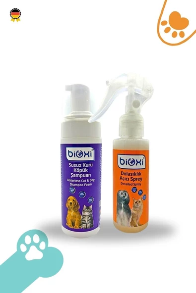 Bioxi ® Kedi Ürünleri Kıtık Açıcı Sprey 100 ml Susuz Kuru Köpük Şampuan 150 ml 2'li Set