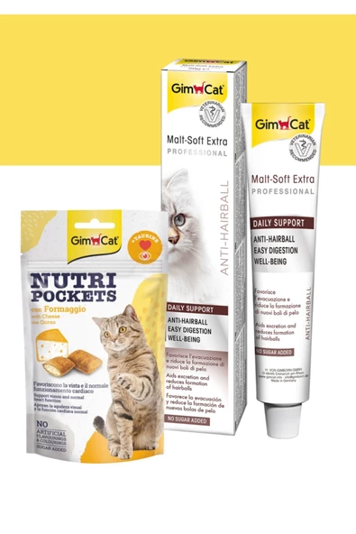 Gimcat Malt Soft Extra Professional 100 Gr + Nutripockets Kedi Ödülü Peynir Taurin 60gr