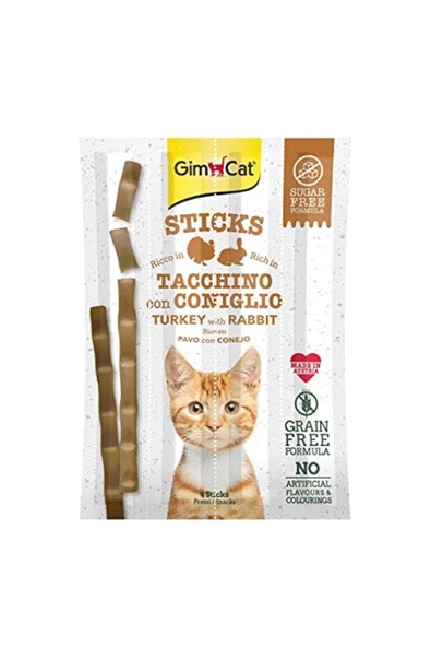 Gimcat Sticks Hindi Etli Tavşan Etli Tahılsız Ödül Çubukları, 4'lü, 25 Gr