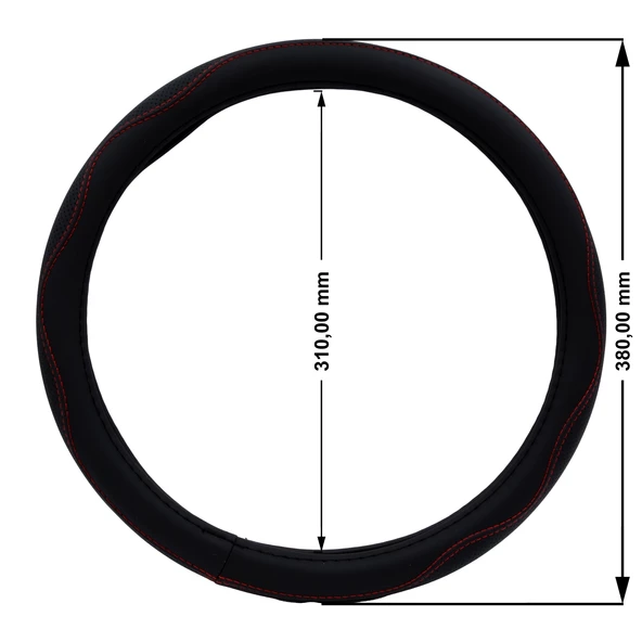 Oto Geçme Direksiyon Kılıfı Desenli Kırmızı Dikişli Suni Deri Siyah Renk TEQ-014BK/RD - 3
