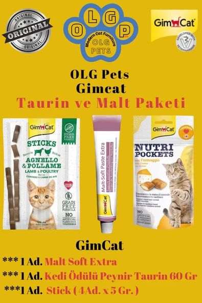 Gimcat OLG Pets, Gimcat Malt Soft Ekstra, Gimcat Taurinli / Tahılsız Ödül Çubuğu, Peynirli Ödül Maması