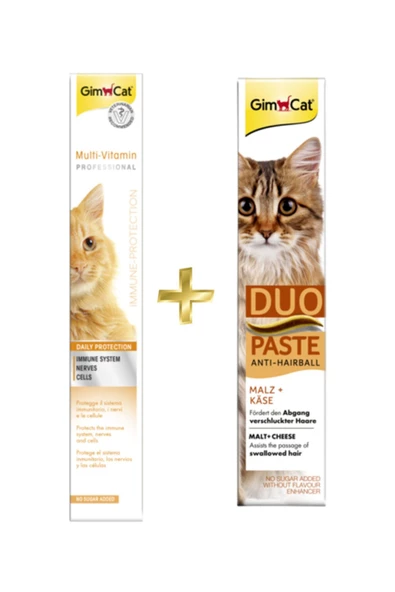 Gimcat Multivitamin Paste 100gr + Duo Paste Peynirli Malt Kedi Macunu 50 gr