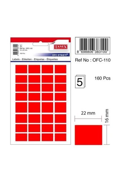 Ofc-110 Kırmızı 16x22 Mm Ofis Etiketi