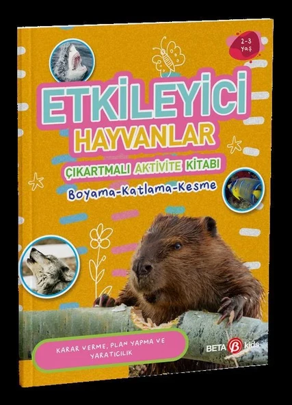 Etkileyici Hayvanlar Çıkartmalı Aktivite Kitabı Boyama-Katlama-Kesme