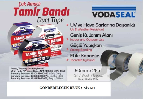 Nm Vodaseal Duct Tape Tamir Bandı 50 Mm X 25 Mt Siyah
