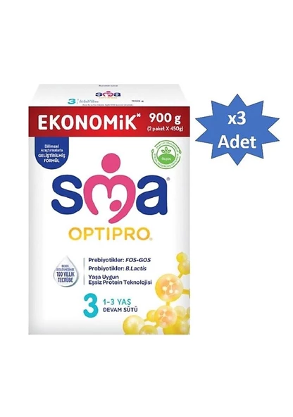 SMA Optipro 3 Probiyotik Devam Sütü 900 gr 3 Adet