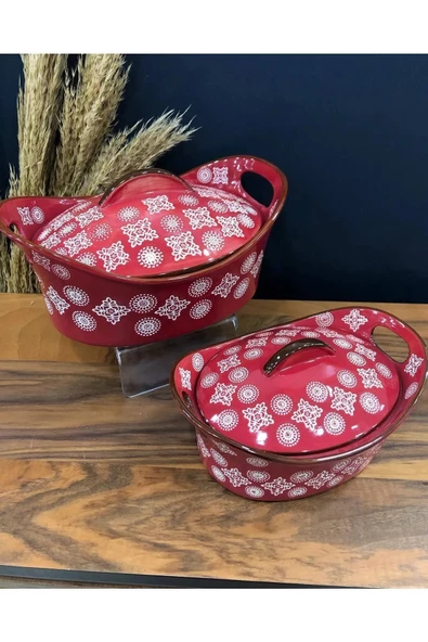 Seramik Kırmızı Oval Büyük Tencere Fırın Kabı 31x22 Cm - 2
