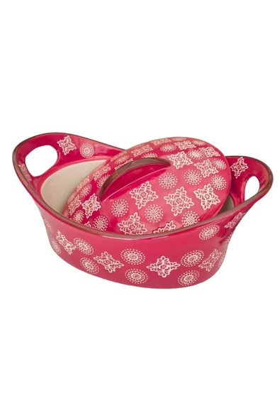 Seramik Kırmızı Oval Büyük Tencere Fırın Kabı 31x22 Cm - 3