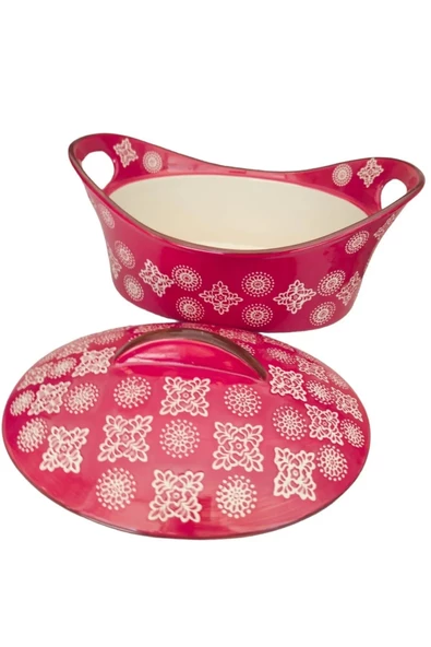 Seramik Kırmızı Oval Büyük Tencere Fırın Kabı 31x22 Cm - 4