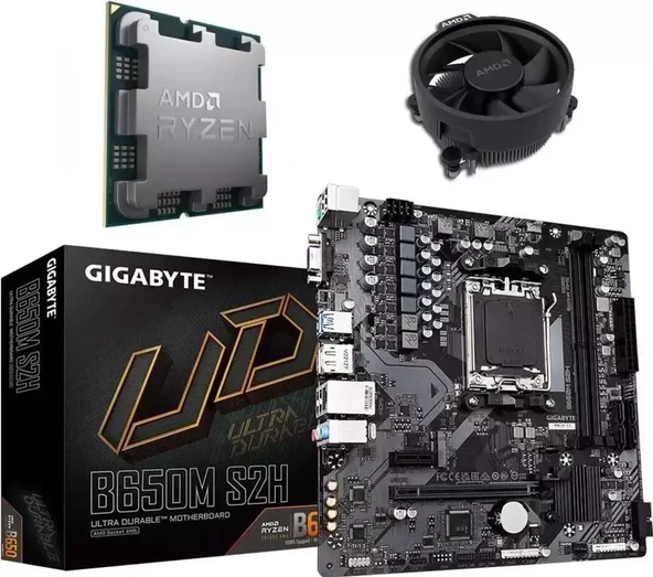 Gigabyte GIGABYTE B650M S2H AM5 ANAKART + Amd Ryzen 5 7500F AM5 + AMD FAN BUNDLE