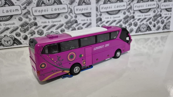 Metal Yolcu Otobüsü Oyuncak Sesli Işıklı 19 Cm Kapı Açılır Çekbırak Diecast Model Araç Pembe Otobus - 4