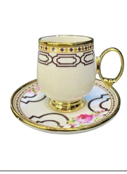 ROYKING PEMBE ÇİÇEKLİ 6 KİŞİLİK KAHVE FİNCAN TAKIMI