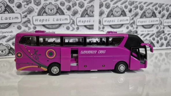 Metal Yolcu Otobüsü Oyuncak Sesli Işıklı 19 Cm Kapı Açılır Çekbırak Diecast Model Araç Pembe Otobus
