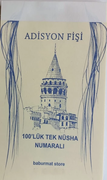 Babur Adisyon Tek Nüsha Numaratörlü 100 lük Kitap Kağıdı Kafe Bar Sipariş Fişi 14,5x8,5 cm 20 Koçan