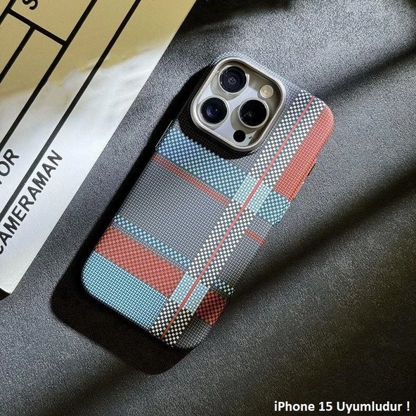 iPhone 15 MagSafe Uyumlu Kılıf Carbon Desenli Premium Kapak - Resim 5