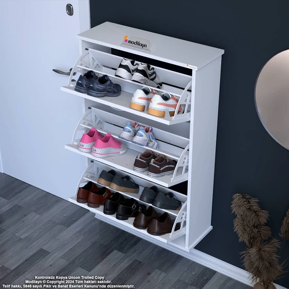 Modilayn VARBİ Asma Antre 72 x 115 x 25, 5 cm’ lik 3 Düşer Kapak 6 Göz Raf Bölmeli Ayakkabılık - 2