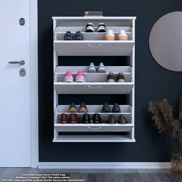 Modilayn VARBİ Asma Antre 72 x 115 x 25, 5 cm’ lik 3 Düşer Kapak 6 Göz Raf Bölmeli Ayakkabılık - 3