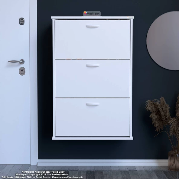 Modilayn VARBİ Asma Antre 72 x 115 x 25, 5 cm’ lik 3 Düşer Kapak 6 Göz Raf Bölmeli Ayakkabılık