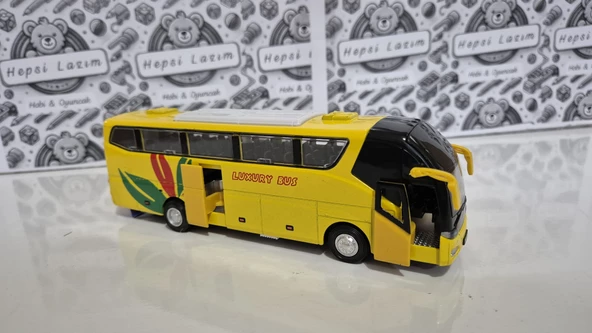 Oyuncak Otobüs Metal Diecast Sesli Işıklı Sarı Yolcu Şehir Seyahat Otobüsü 19 Cm - 2