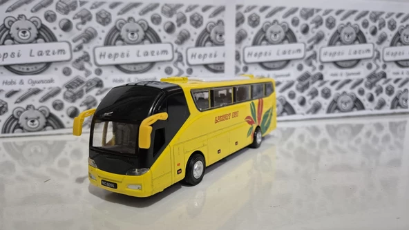 Oyuncak Otobüs Metal Diecast Sesli Işıklı Sarı Yolcu Şehir Seyahat Otobüsü 19 Cm