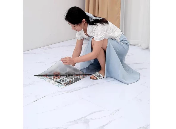 Renkli Duvarlar 1m2 3 Adet 60X60cm Floor Yapışkanlı Zemin ve Duvar Kaplama Paneli Arkası Kauçuklu Pvc WC Paneli 6216 - 4