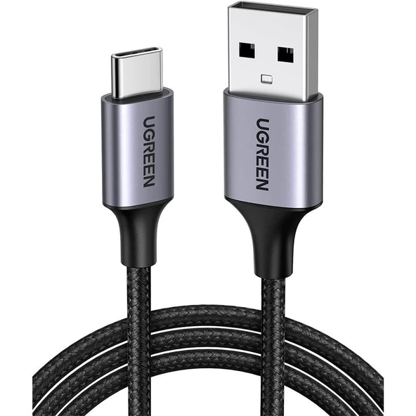 UGREEN USB-C TO USB-A 3A QC ÖRGÜLÜ HIZLI ŞARJ KABLOSU 1 MT SİYAH 60126