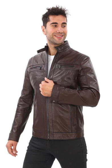 Spor Model Erkek Deri Mont Fındık Renk - 4