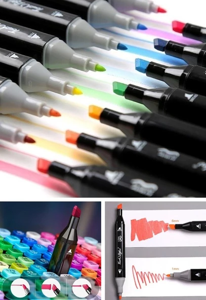 24 lü  Çift Tatraflı Marker Kalem Seti Resim Mimari Ve Grafik Tasarım Kalemi Yüksek Kalite - 2