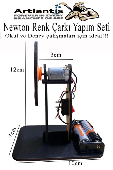 Newton Renk Çarkı Yapım Seti 1 Adet 12x7x10 cm Fen Bilimleri Deney Setleri Okul Sınıf Nevton Çarkı - 3