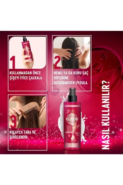 Elidor Sıvı Saç Bakım Sütü Brezilya Keratin Terapisi Hidrolize Keratin Marula Yağı E Vitamini 200 ml - 7