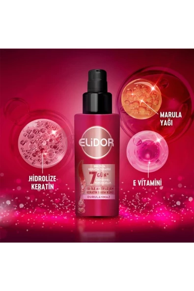 Elidor Isı İle Aktifleşen Keratin Bakım Kürü Brezilya Keratin Terapisi Hidrolize Keratin Marula Yağı E Vitamini 90 ml - 4