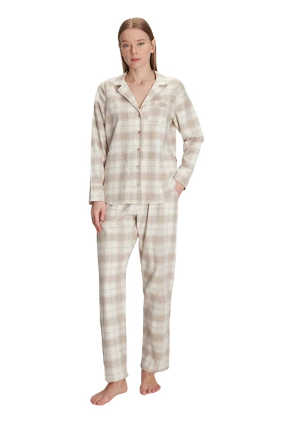 Anıl Kadın Uzun Kol Ten Boydan Düğmeli Pijama Takımı 11212 - Resim 2
