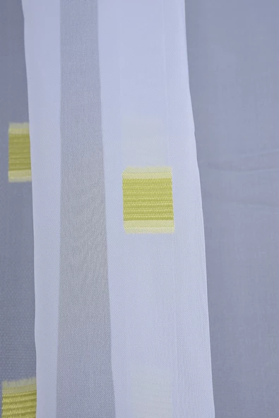 TERGAL FISTIK YEŞİLİ KARELİ BEYAZ RENK TEK KANAT Hazır Dikilmiş Pileli Fon Perde 300*260 Cm - 3