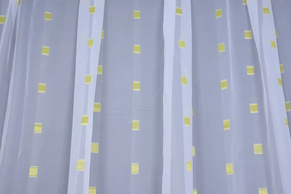 TERGAL FISTIK YEŞİLİ KARELİ BEYAZ RENK TEK KANAT Hazır Dikilmiş Pileli Fon Perde 300*260 Cm - 2