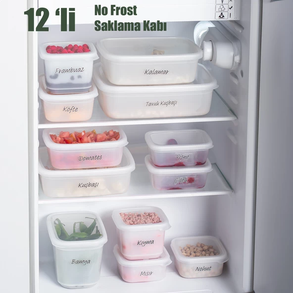 Porsima 1126 12'lı Etiketli No Frost -25°c Derin Dondurucu Mikrodalga Yiyecek Erzak Saklama Kabı Seti Beyaz