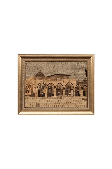 El-Kibli Camii'nin Sanatsal Taş Mozaik Paneli, Orta Boy, Gümüş 39*49 Cm P00028