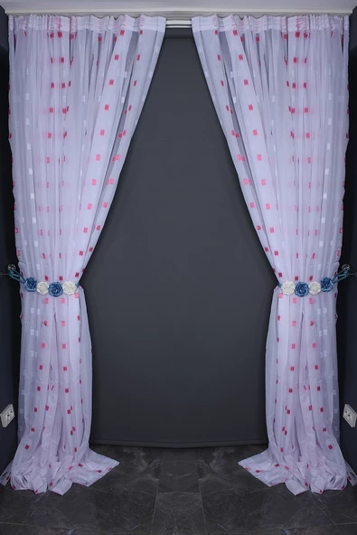 TERGAL FUŞYA KARELİ BEYAZ RENK TEK KANAT Hazır Dikilmiş Pileli Fon Perde 300*260 Cm - Resim 8