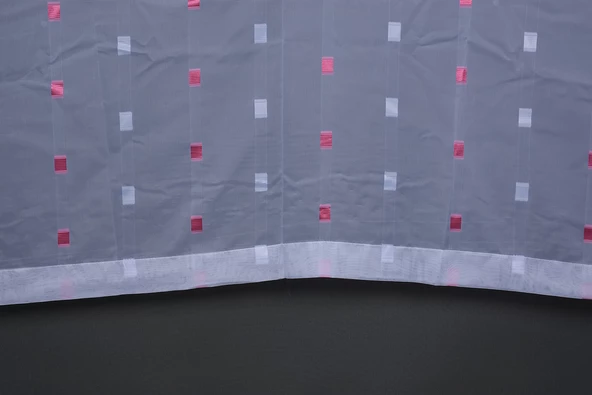 TERGAL FUŞYA KARELİ BEYAZ RENK TEK KANAT Hazır Dikilmiş Pileli Fon Perde 300*260 Cm - Resim 4
