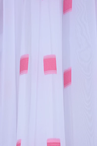 TERGAL FUŞYA KARELİ BEYAZ RENK TEK KANAT Hazır Dikilmiş Pileli Fon Perde 300*260 Cm ürün görseli