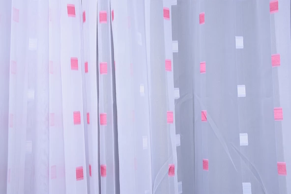 TERGAL FUŞYA KARELİ BEYAZ RENK TEK KANAT Hazır Dikilmiş Pileli Fon Perde 300*260 Cm - Resim 3