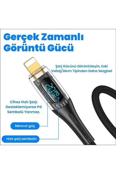 US-SJ588 Dijital Göstergeli 1.2m PD 20W Type-C toLightning iPhone Hızlı Şarj ve Data Kablosu