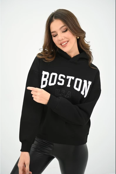 Kadın Kapüşonlu Baskılı Sweatshirt 1627-25 - 7