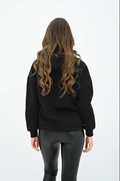 Kadın Kapüşonlu Baskılı Sweatshirt 1627-25 - 6